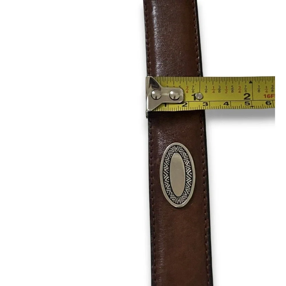 Vintage Western Concho Belt Genuine Brown Leather Silver Buckle Men’s 40